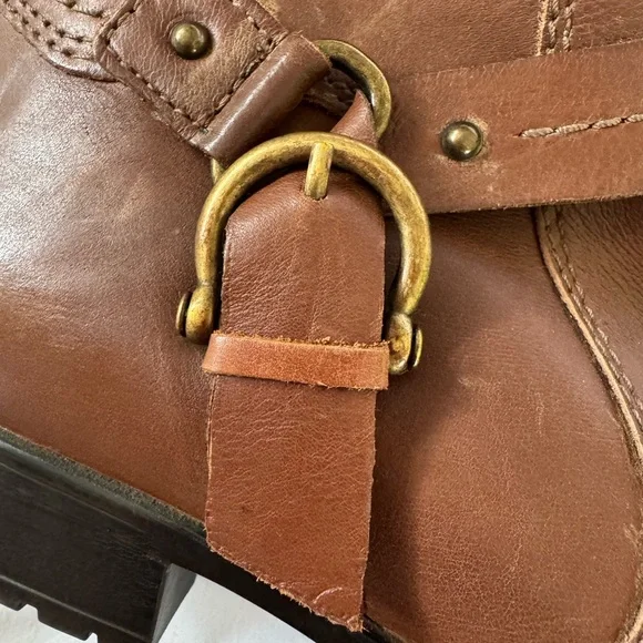 Clarks Brown Leather Riding Boots Harness Strap Mid Calf Women’s 8 Classic - Picture 8 of 14